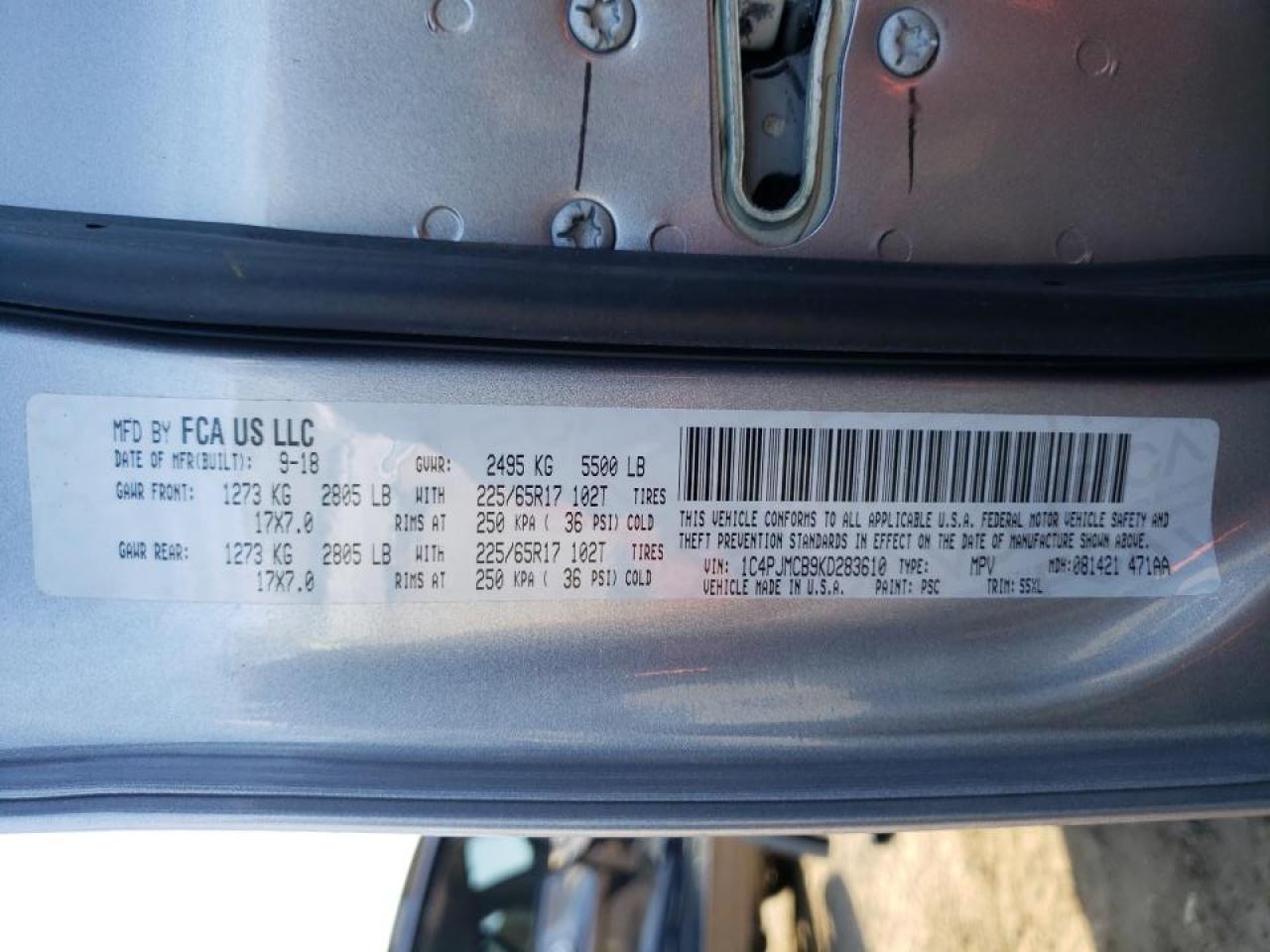 Photo 10 from auction – 2019 JEEP CHEROKEE L with VIN 1C4PJMCB9KD283610