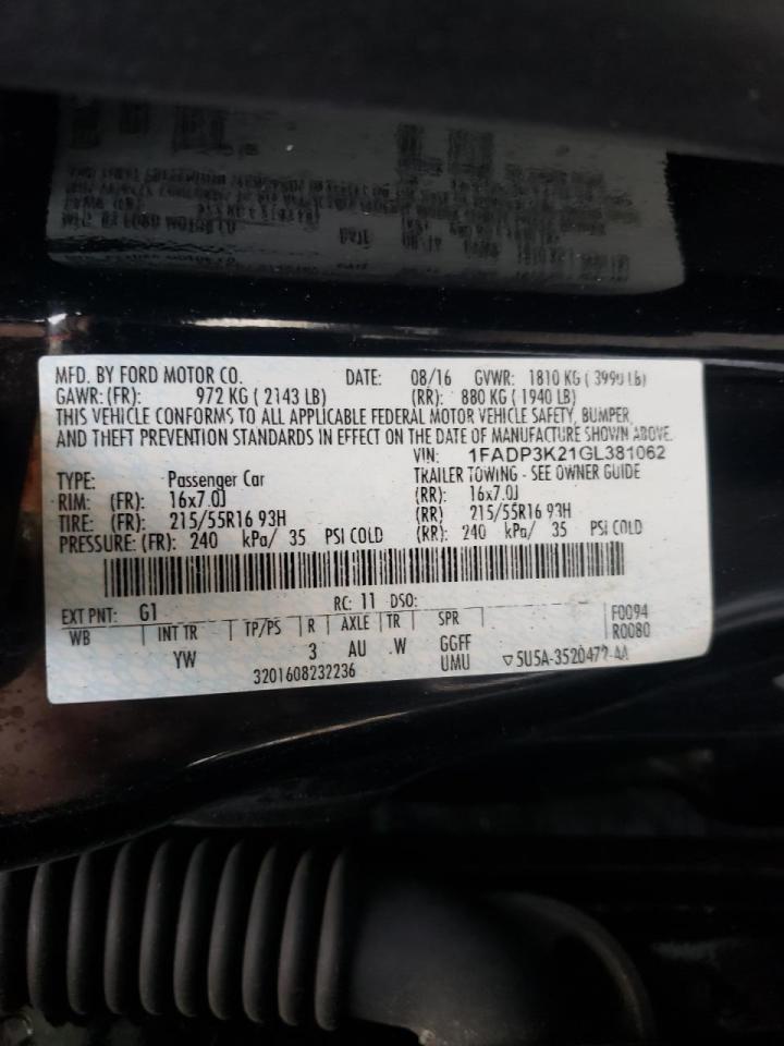 Photo 10 from auction – 2016 FORD FOCUS SE with VIN 1FADP3K21GL381062
