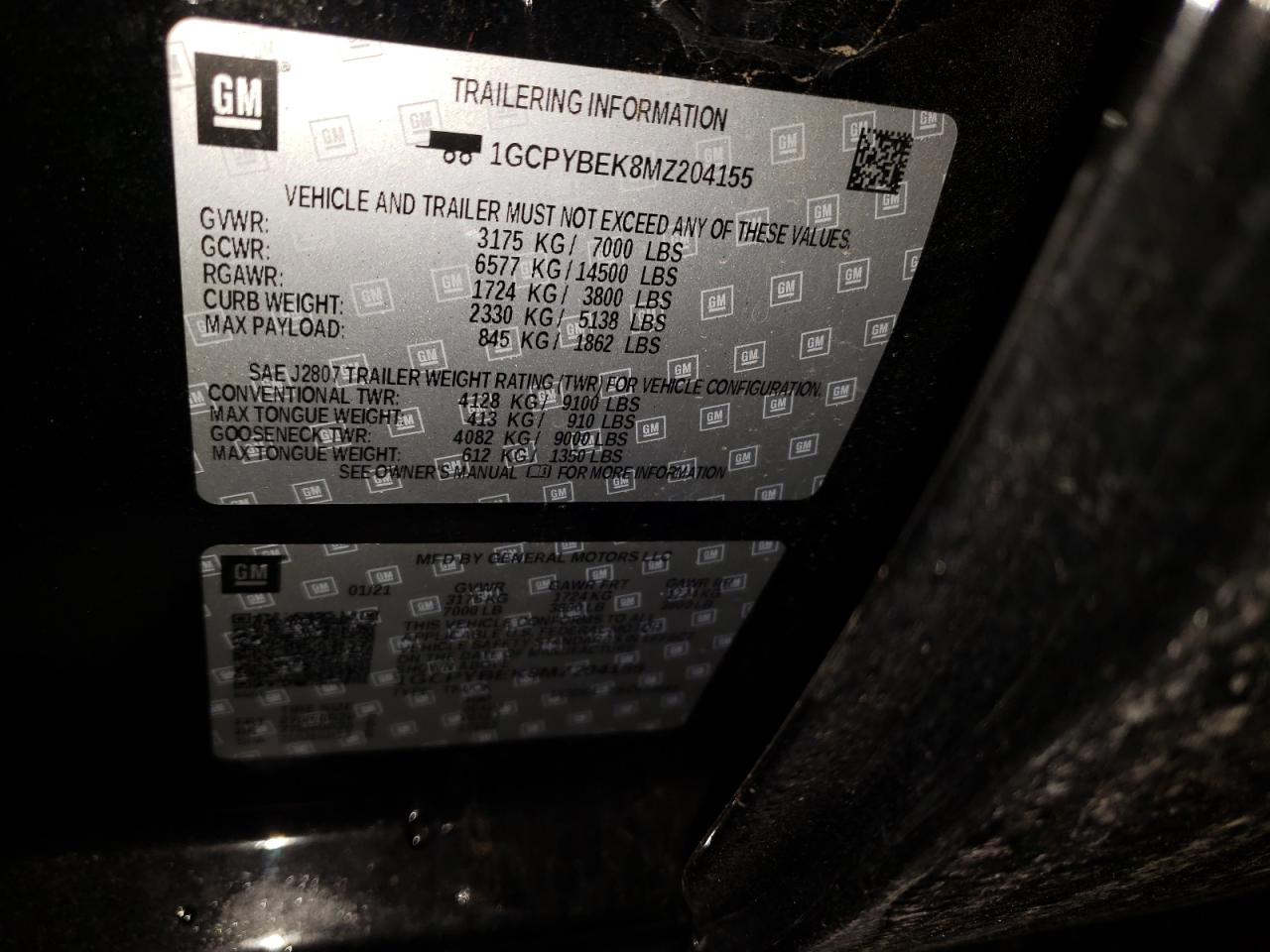 Photo 10 from auction – 2021 CHEVROLET SILVERADO with VIN 1GCPYBEK8MZ204155