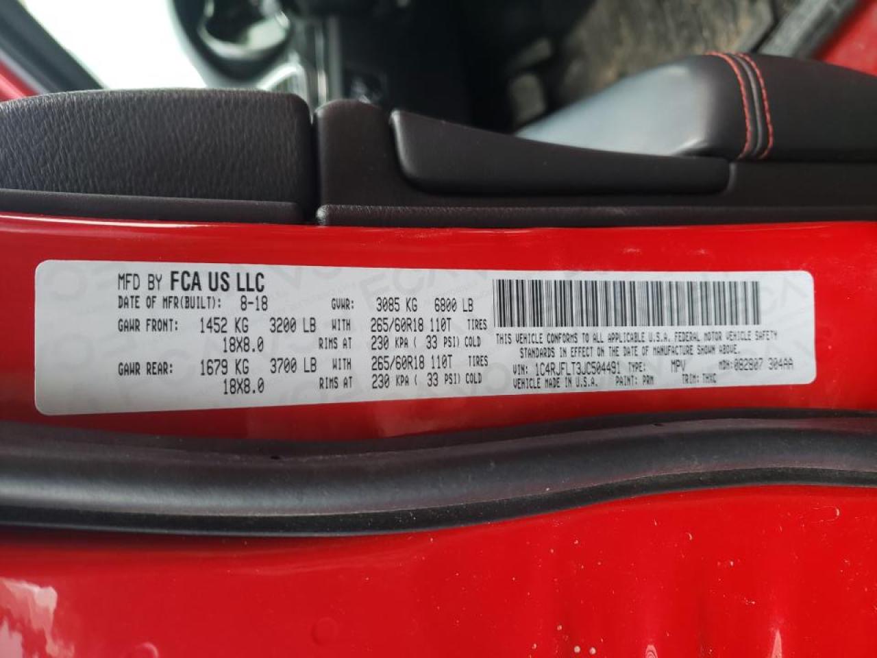Photo 10 from auction – 2018 JEEP GRAND CHER with VIN 1C4RJFLT3JC504491