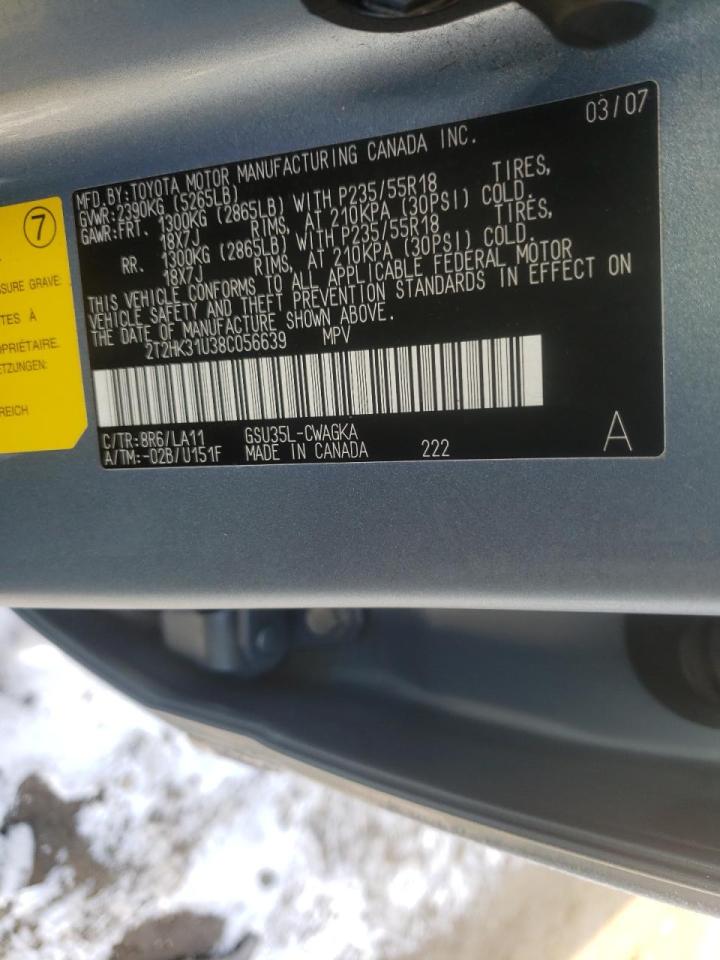 Photo 10 from auction – 2008 LEXUS RX 350 with VIN 2T2HK31U38C056639