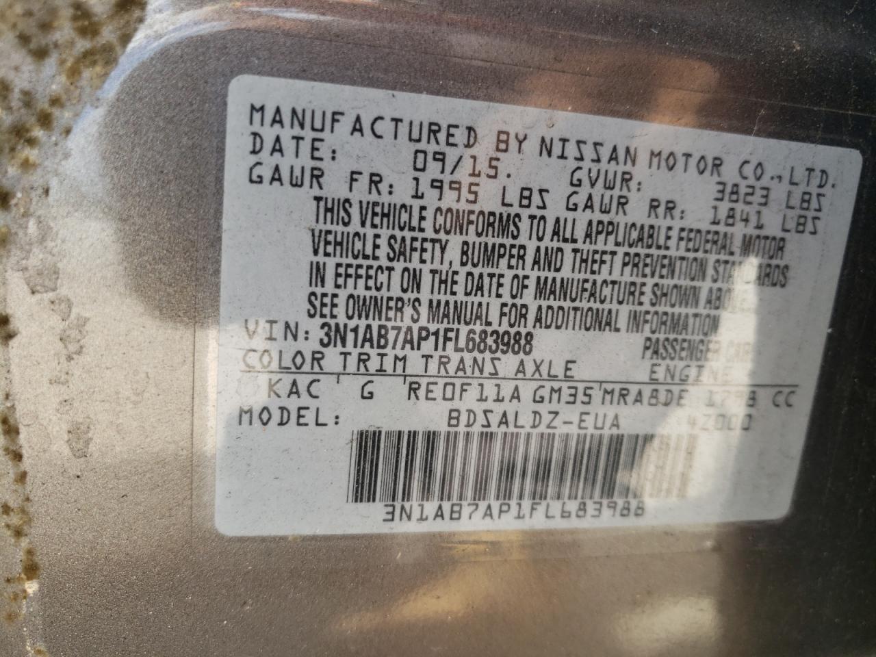 Photo 10 from auction – 2015 NISSAN SENTRA S with VIN 3N1AB7AP1FL683988