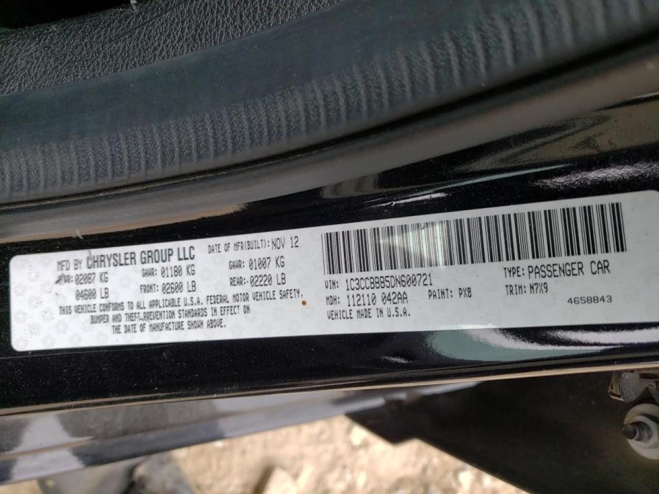 Photo 10 from auction – 2013 CHRYSLER 200 TOURIN with VIN 1C3CCBBB5DN600721