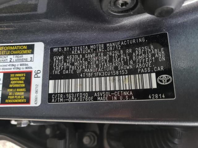 Photo 10 from auction – 2012 TOYOTA CAMRY BASE with VIN 4T1BF1FK3CU158153