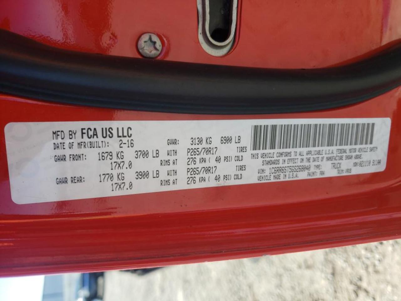 Photo 10 from auction – 2016 RAM 1500 ST with VIN 1C6RR6ST5GS268040
