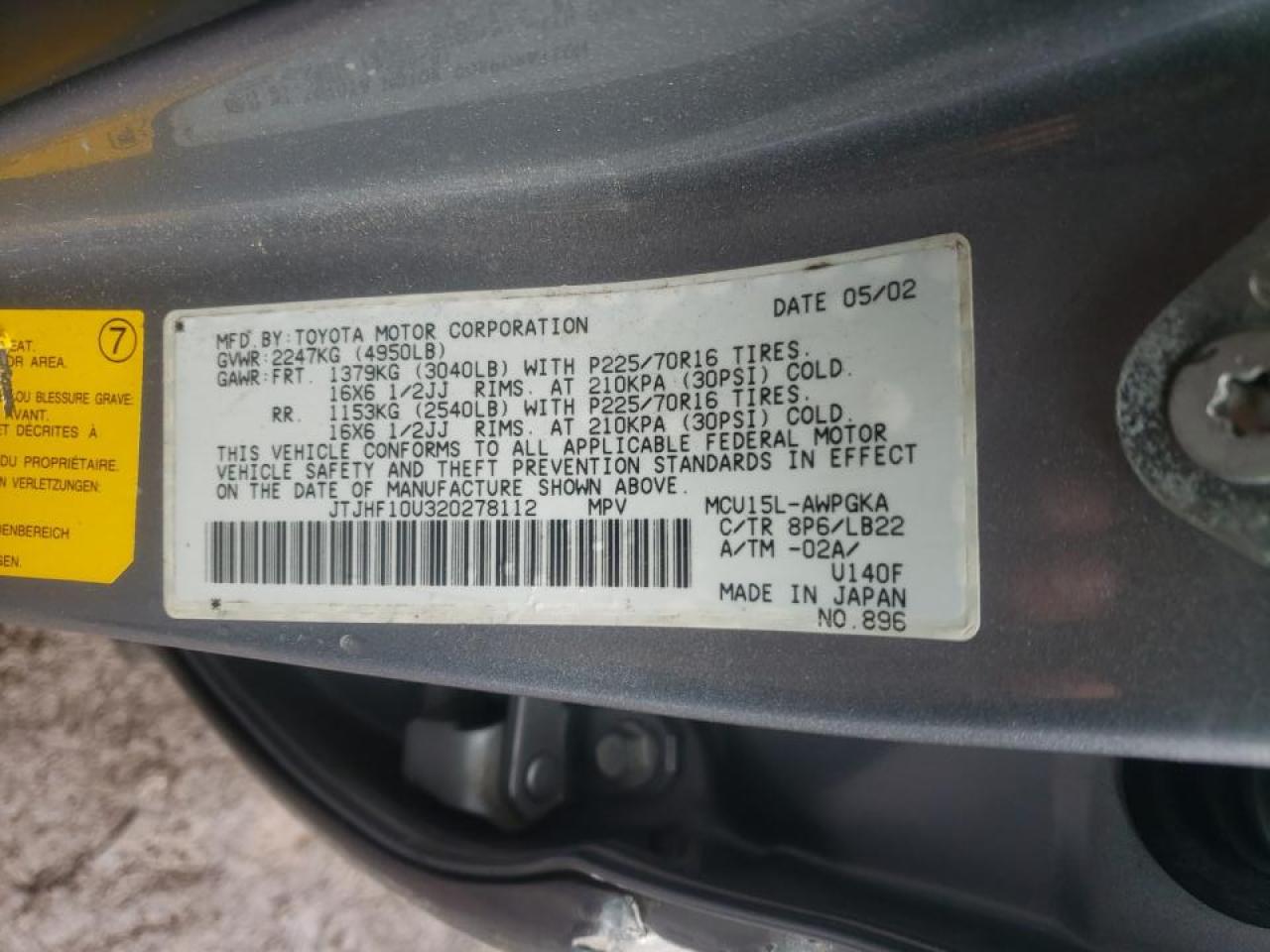 Photo 10 from auction – 2002 LEXUS RX 300 with VIN JTJHF10U320278112