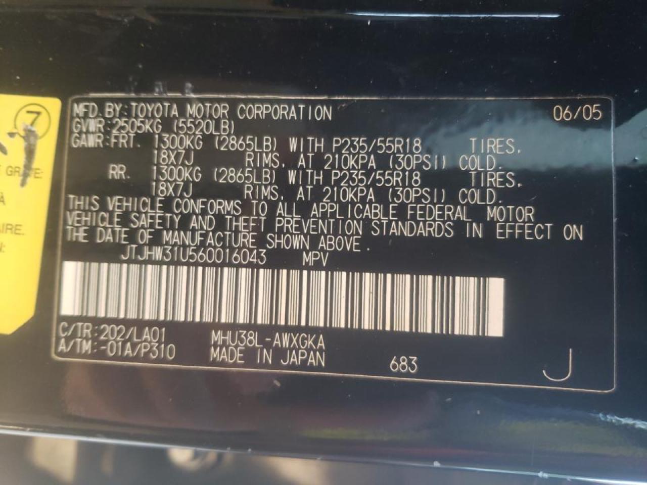 Photo 10 from auction – 2006 LEXUS RX 400 with VIN JTJHW31U560016043