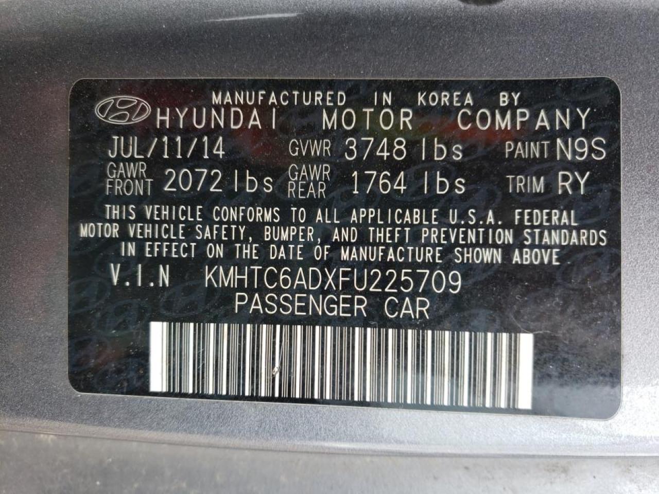 Photo 10 from auction – 2015 HYUNDAI VELOSTER with VIN KMHTC6ADXFU225709
