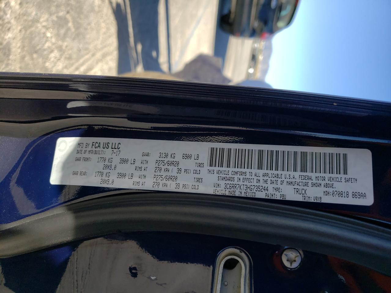 Photo 10 from auction – 2017 RAM 1500 ST with VIN 3C6RR7KT3HG735244