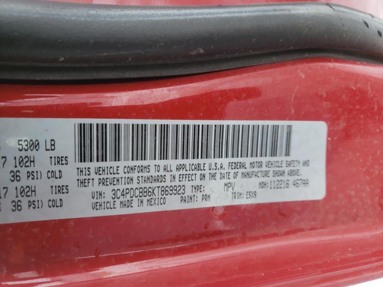 Photo 10 from auction – 2019 DODGE JOURNEY SE with VIN 3C4PDCBB6KT869923