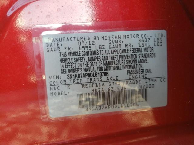 Photo 10 from auction – 2013 NISSAN SENTRA with VIN 3N1AB7AP0DL610706