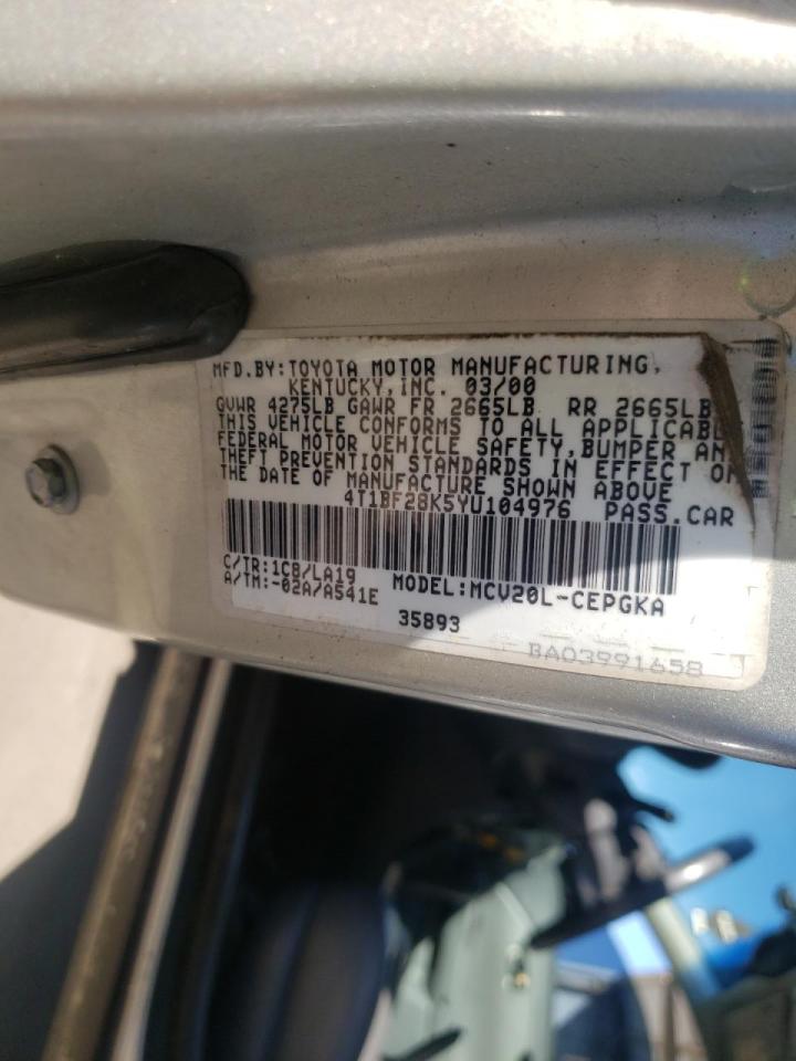 Photo 10 from auction – 2000 TOYOTA CAMRY LE with VIN 4T1BF28K5YU104976