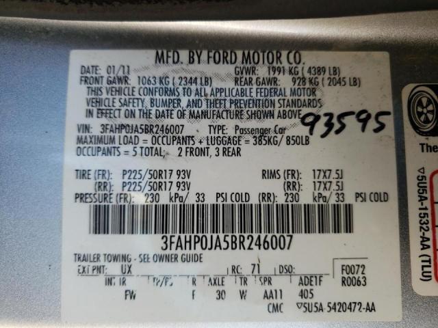 Photo 10 from auction – 2011 FORD FUSION SEL with VIN 3FAHP0JA5BR246007