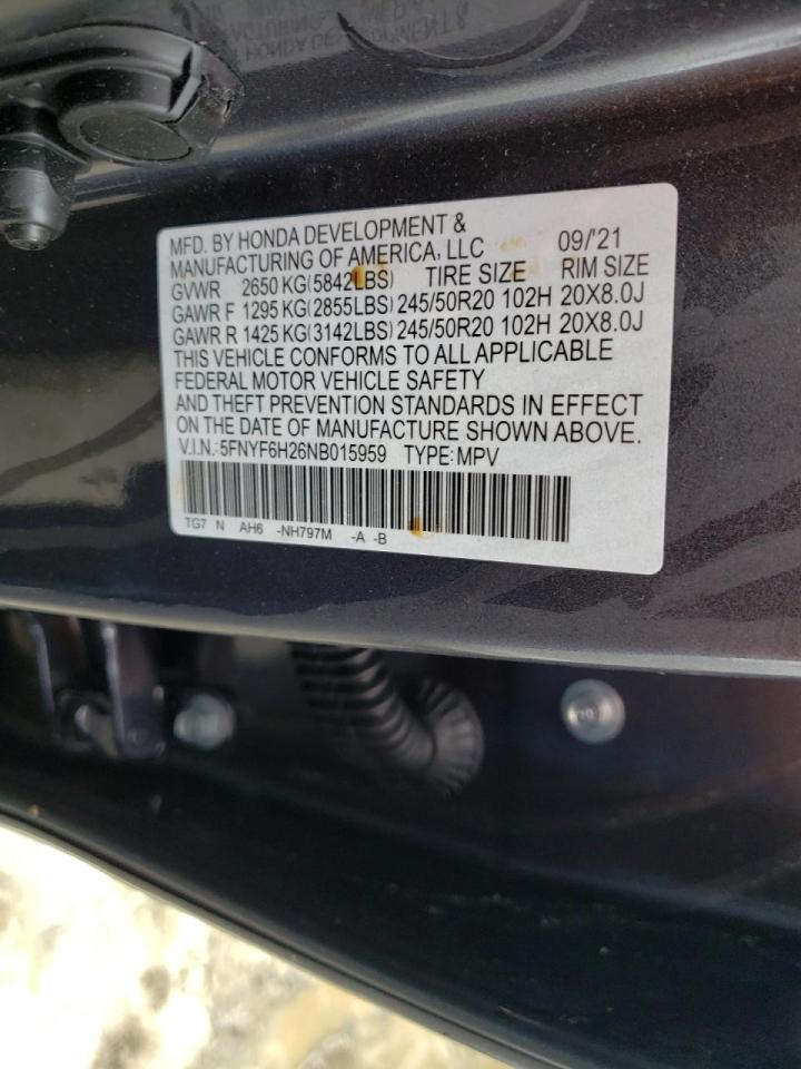 Photo 10 from auction – 2022 HONDA PILOT SE with VIN 5FNYF6H26NB015959