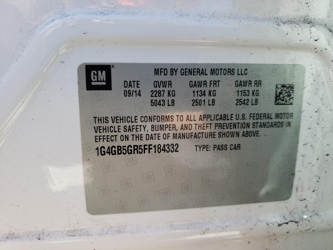 Photo 10 from auction – 2015 BUICK LACROSSE with VIN 1G4GB5GR5FF184332