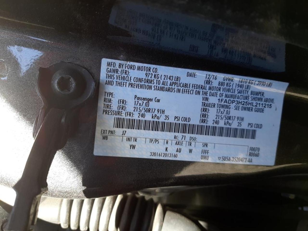 Photo 10 from auction – 2017 FORD FOCUS SEL with VIN 1FADP3H25HL211215