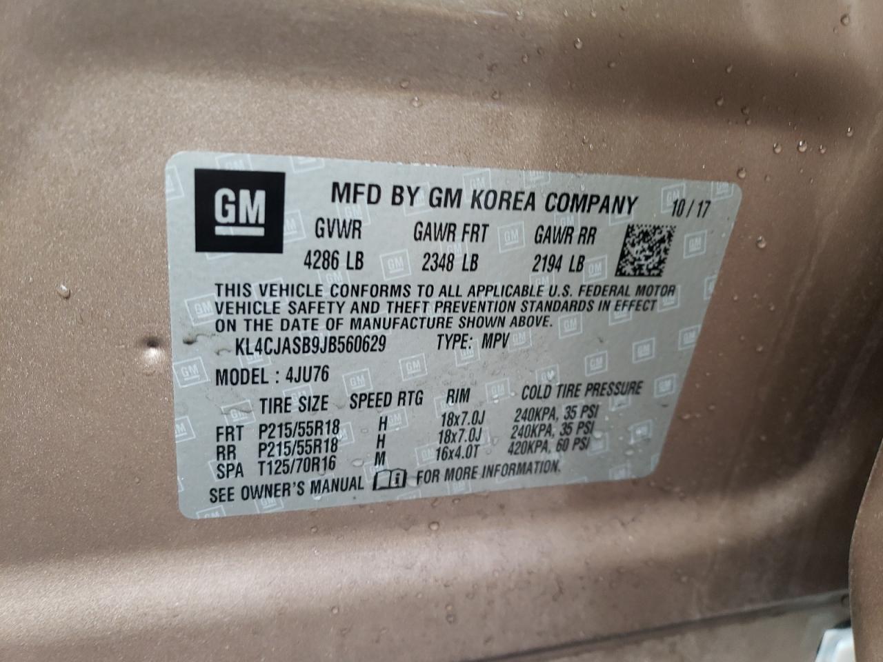 Photo 10 from auction – 2018 BUICK ENCORE PRE with VIN KL4CJASB9JB560629