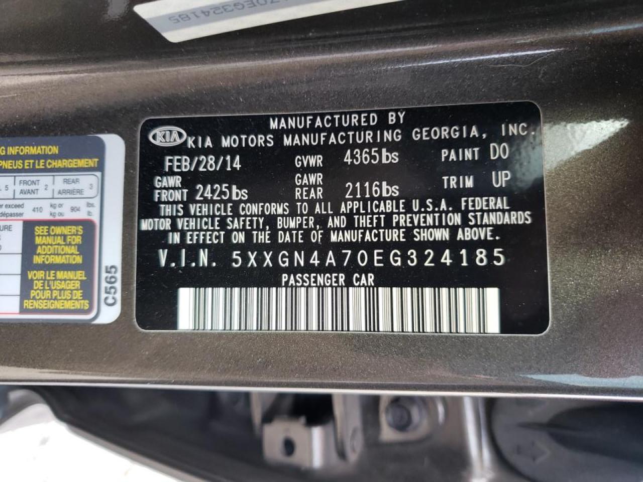 Zdjęcie 10 z aukcji – 2014 KIA OPTIMA EX z VIN 5XXGN4A70EG324185