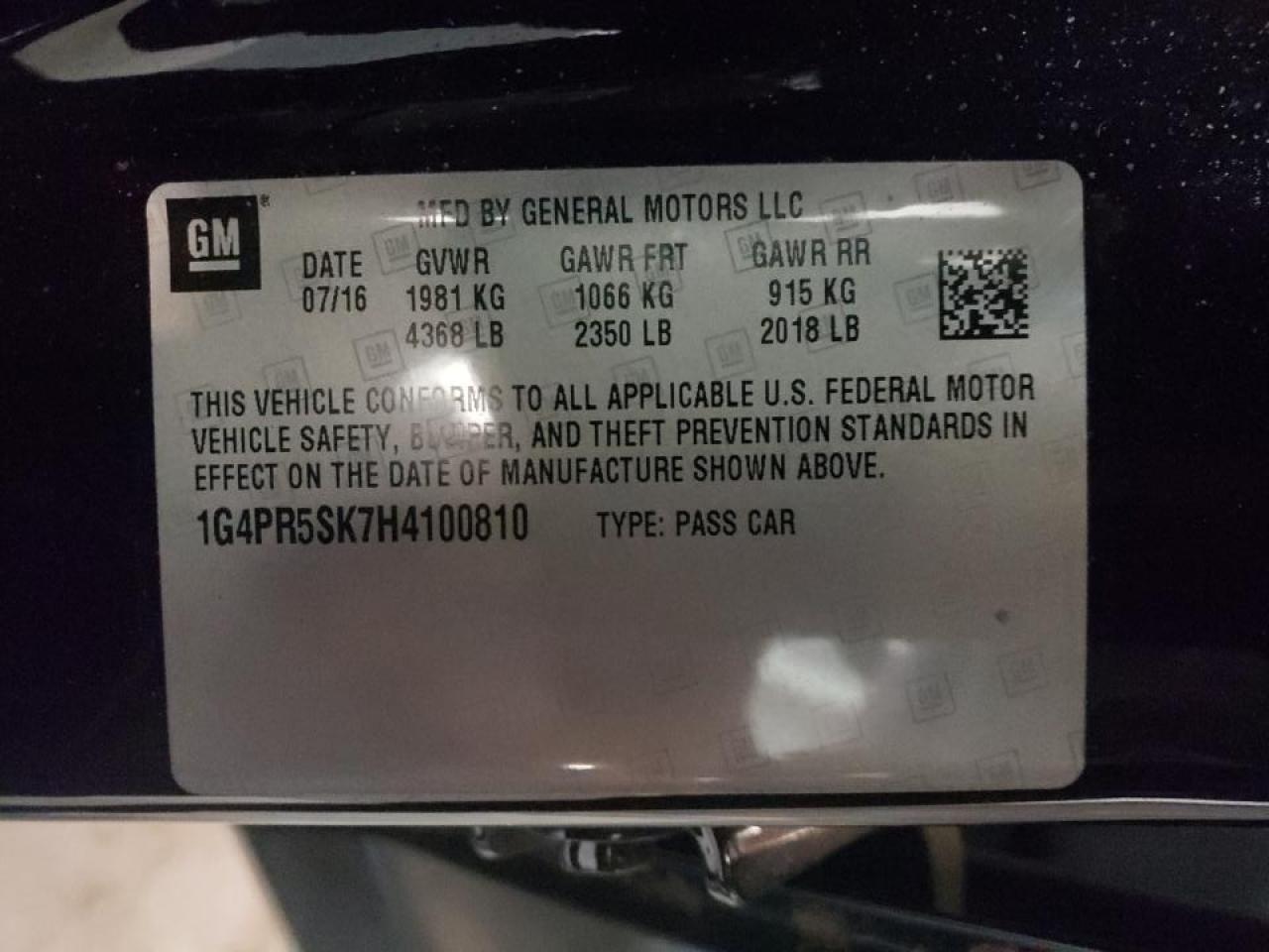 Photo 10 from auction – 2017 BUICK VERANO SPO with VIN 1G4PR5SK7H4100810