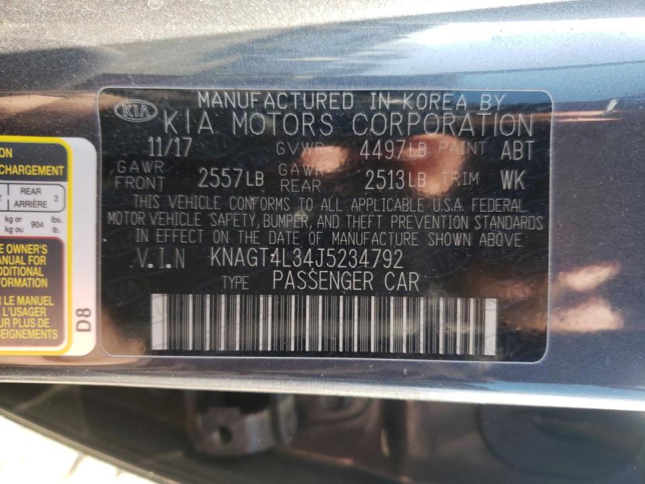 Photo 10 from auction – 2018 KIA OPTIMA LX with VIN KNAGT4L34J5234792