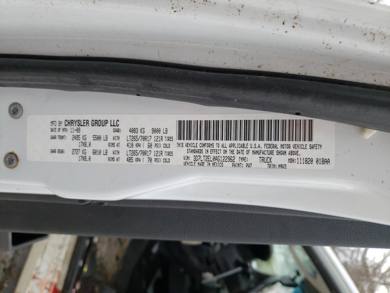 Photo 10 from auction – 2010 DODGE RAM 2500 with VIN 3D7LT2EL0AG122962