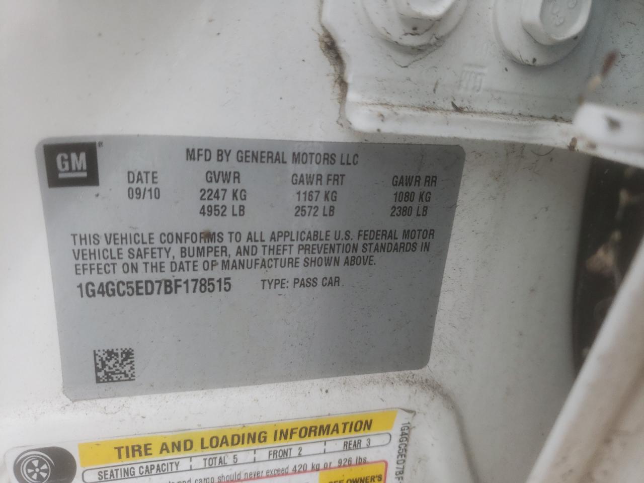 Photo 10 from auction – 2011 BUICK LACROSSE C with VIN 1G4GC5ED7BF178515