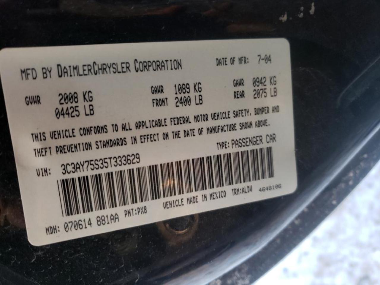 Photo 10 from auction – 2005 CHRYSLER PT CRUISER with VIN 3C3AY75S35T333629