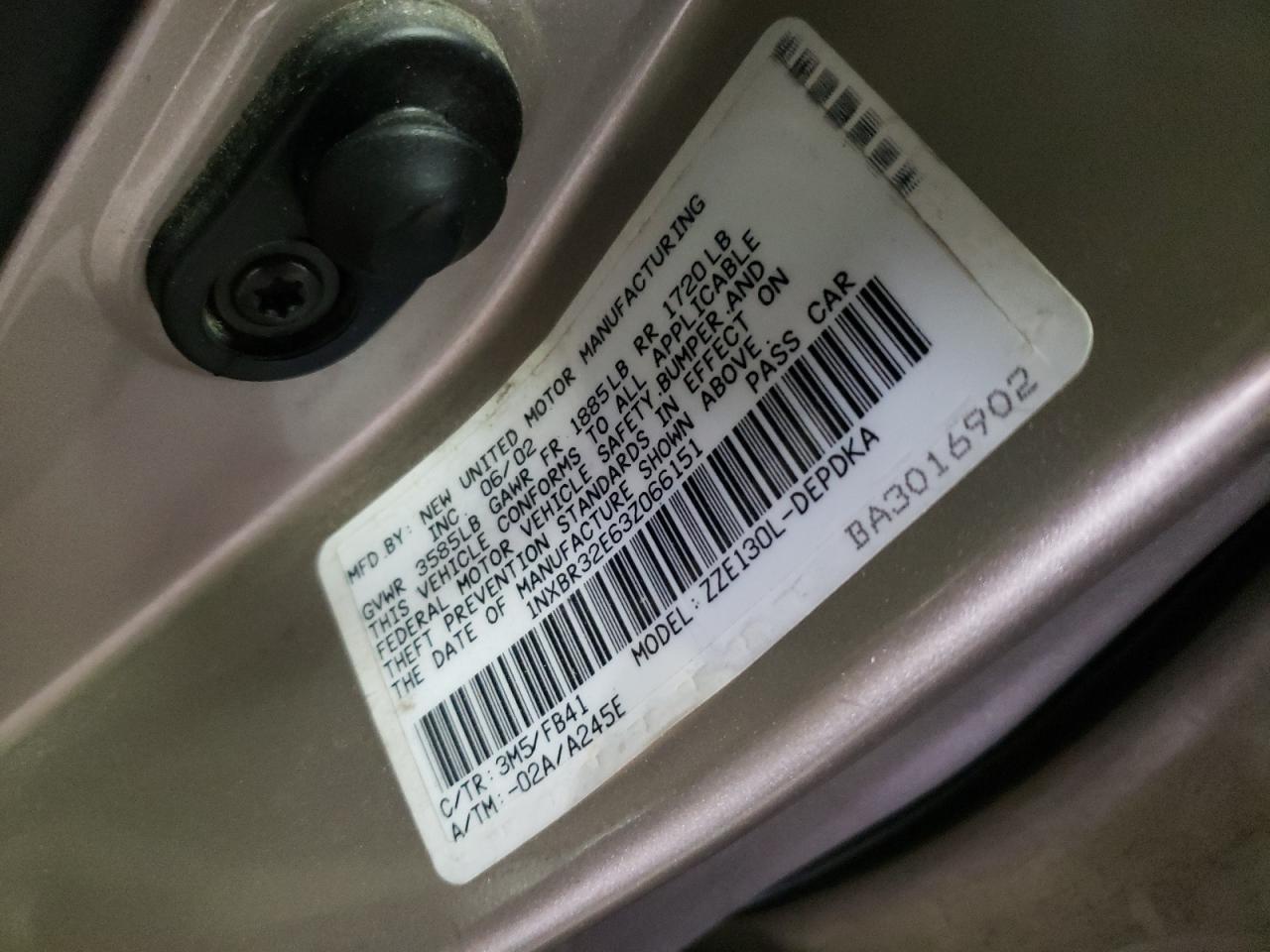 Photo 10 from auction – 2003 TOYOTA COROLLA CE with VIN 1NXBR32E63Z066151