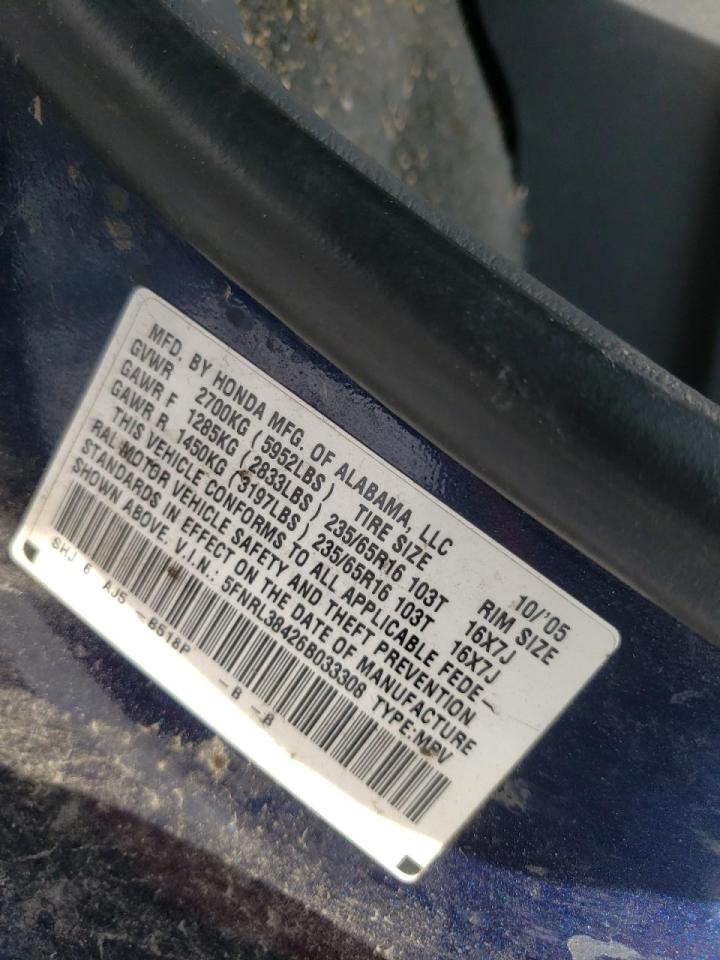 Photo 10 from auction – 2006 HONDA ODYSSEY EX with VIN 5FNRL38426B033308