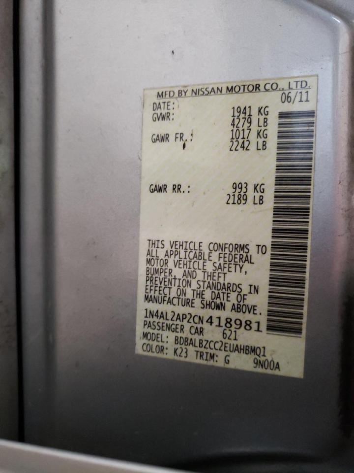 Foto 10 de la subasta – 2012 NISSAN ALTIMA BAS con VIN 1N4AL2AP2CN418981