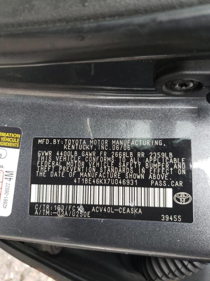 Photo 10 from auction – 2007 TOYOTA CAMRY CE with VIN 4T1BE46KX7U046931
