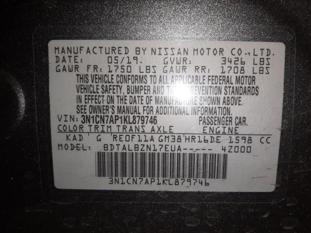 Photo 10 from auction – 2019 NISSAN VERSA S with VIN 3N1CN7AP1KL879746