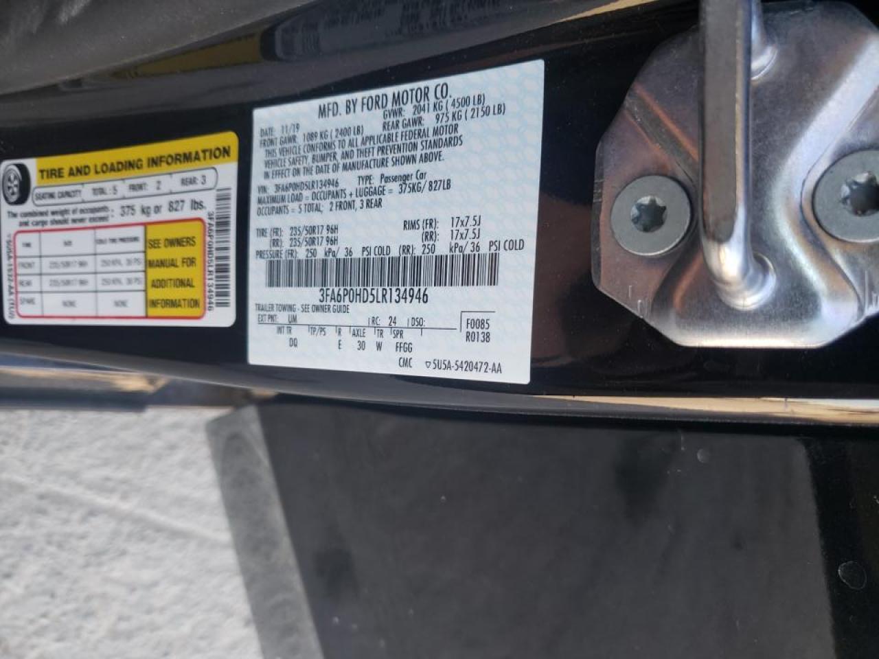 Photo 10 from auction – 2020 FORD FUSION SE with VIN 3FA6P0HD5LR134946