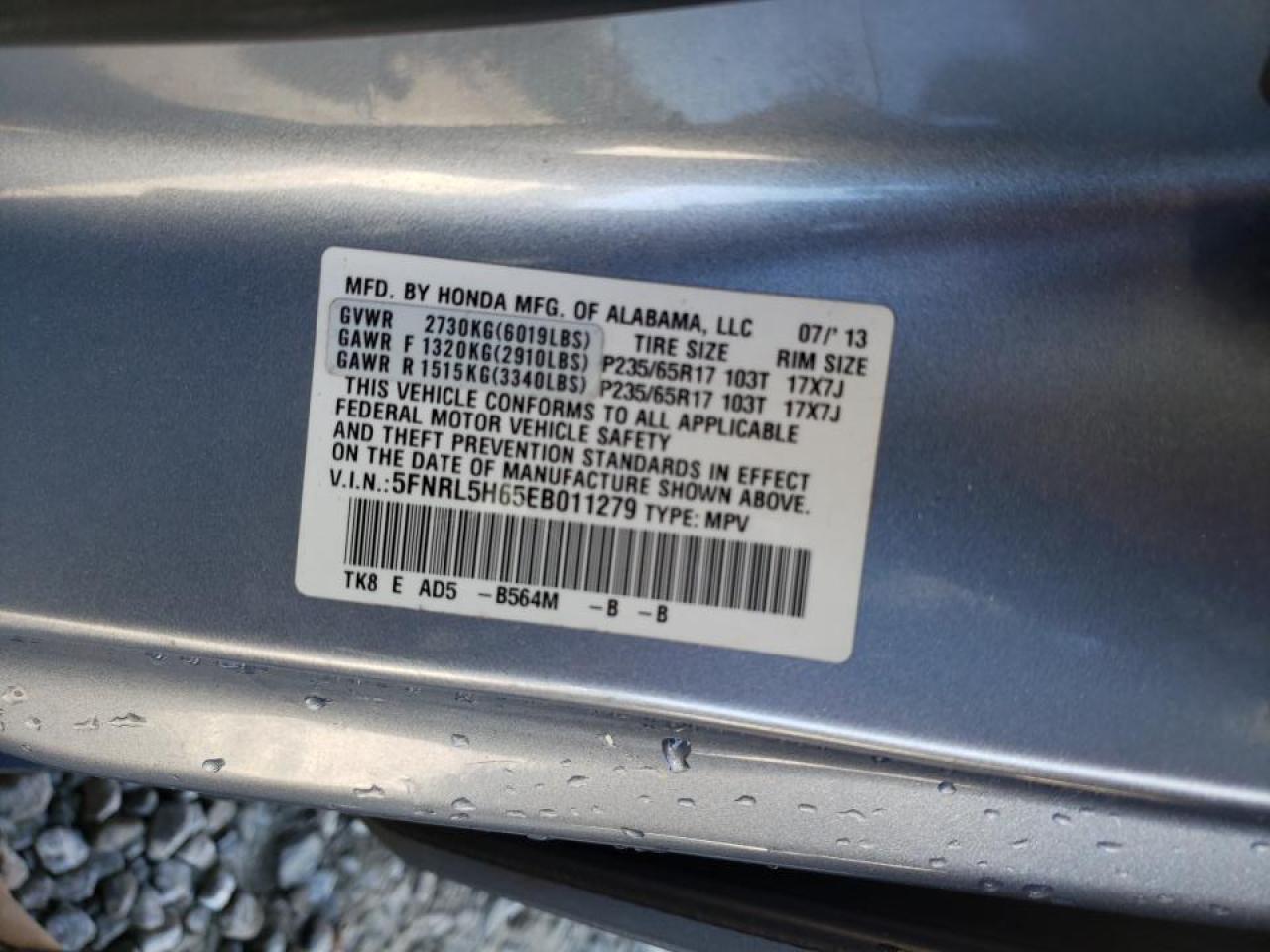 Photo 10 from auction – 2014 HONDA ODYSSEY EX with VIN 5FNRL5H65EB011279