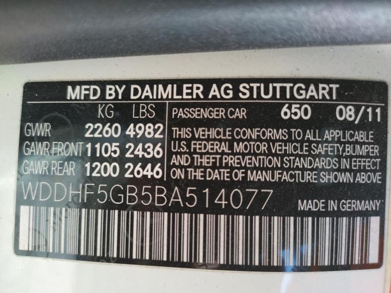 Photo 10 from auction – 2011 MERCEDES-BENZ E 350 with VIN WDDHF5GB5BA514077