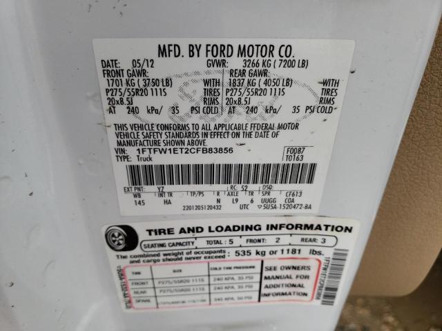 Photo 10 from auction – 2012 FORD F150 SUPER with VIN 1FTFW1ET2CFB83856