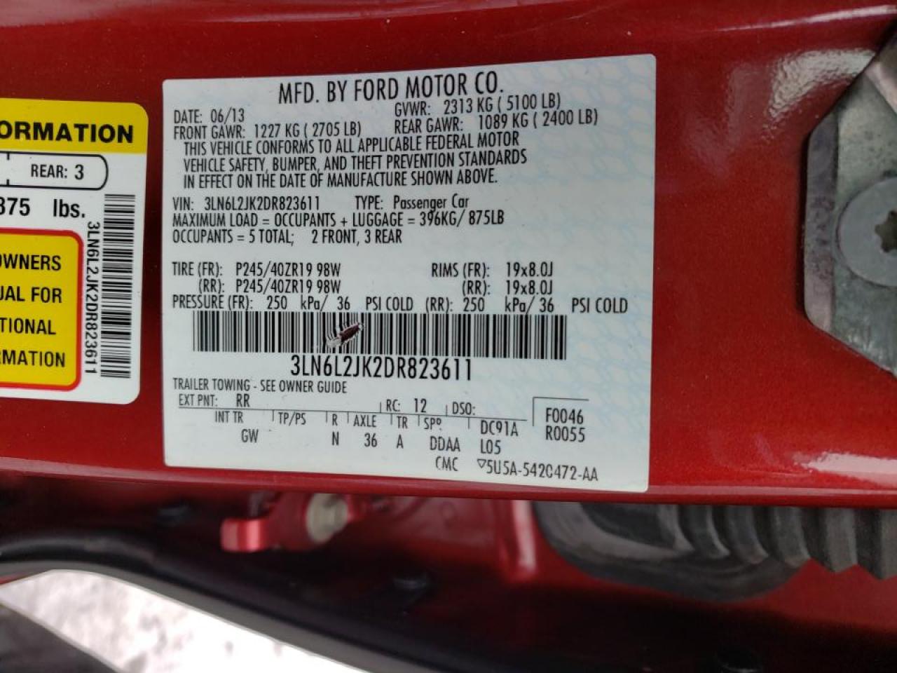 Photo 10 from auction – 2013 LINCOLN MKZ with VIN 3LN6L2JK2DR823611