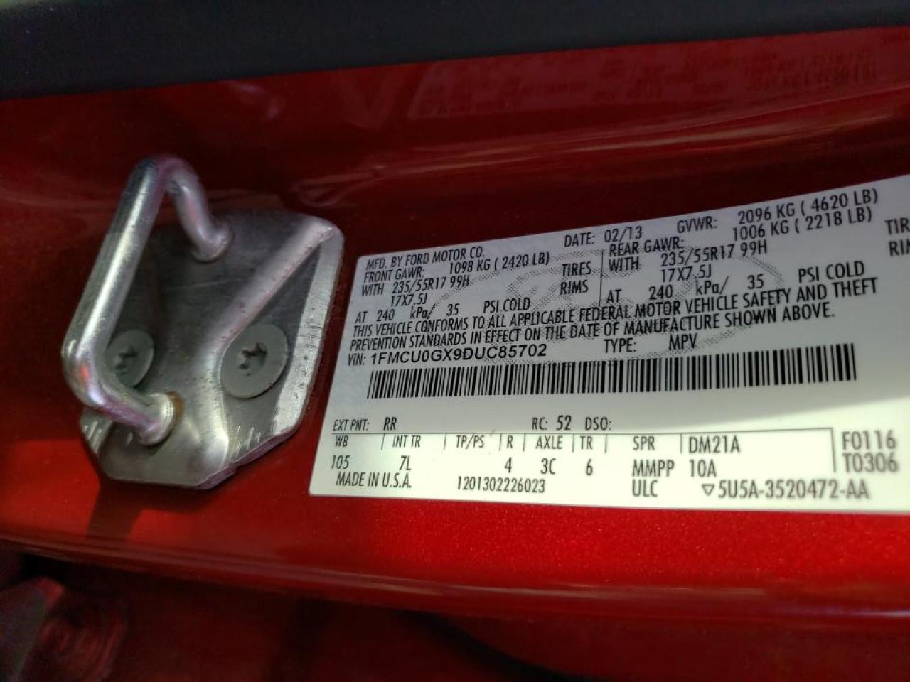 Photo 10 from auction – 2013 FORD ESCAPE SE with VIN 1FMCU0GX9DUC85702