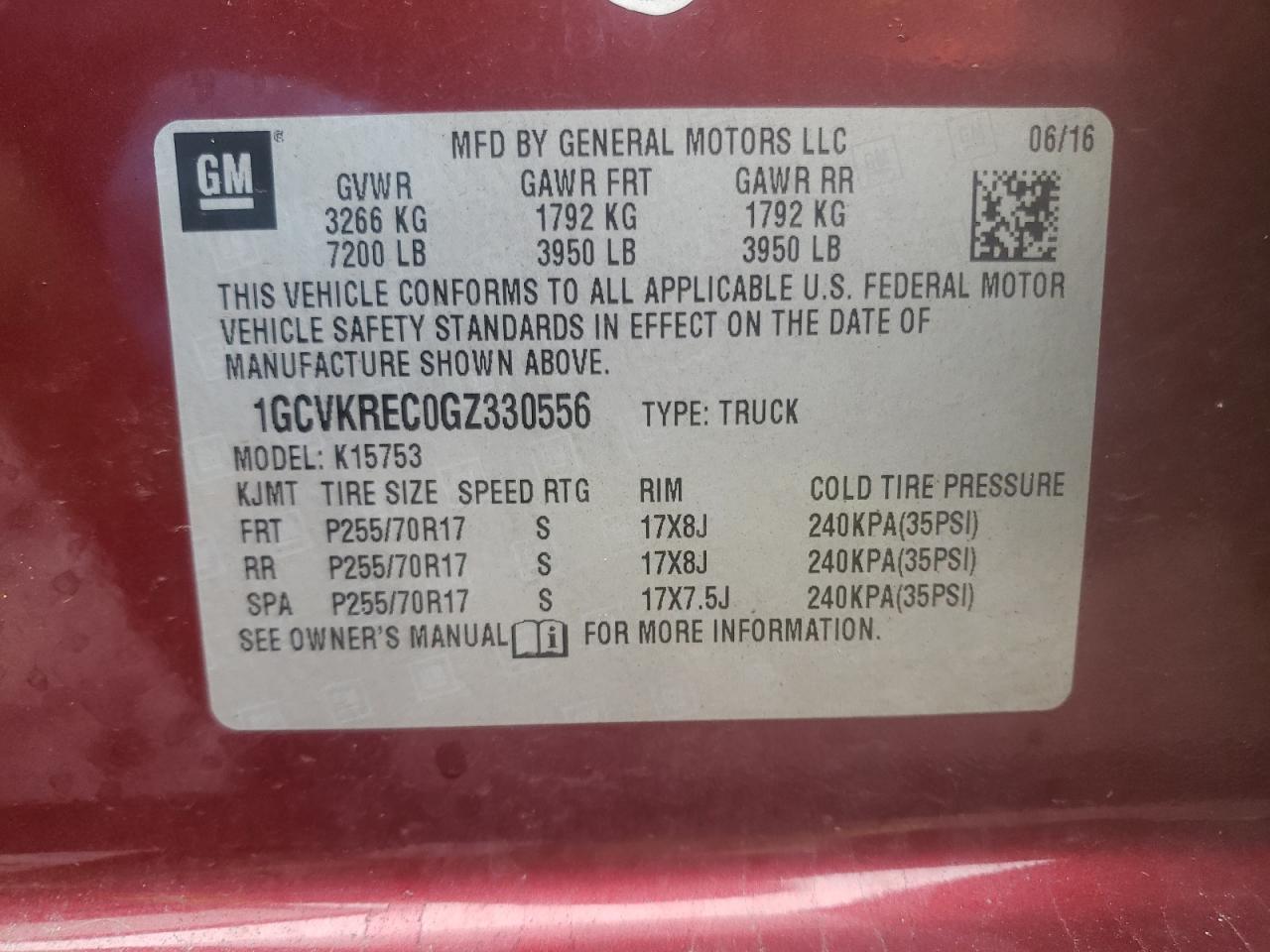 Photo 10 from auction – 2016 CHEVROLET SILVERADO with VIN 1GCVKREC0GZ330556