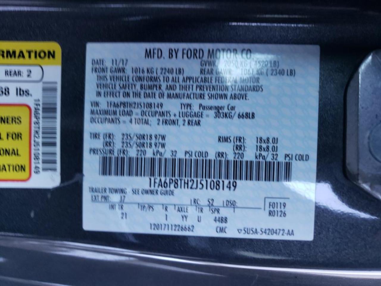 Photo 10 from auction – 2018 FORD MUSTANG with VIN 1FA6P8TH2J5108149