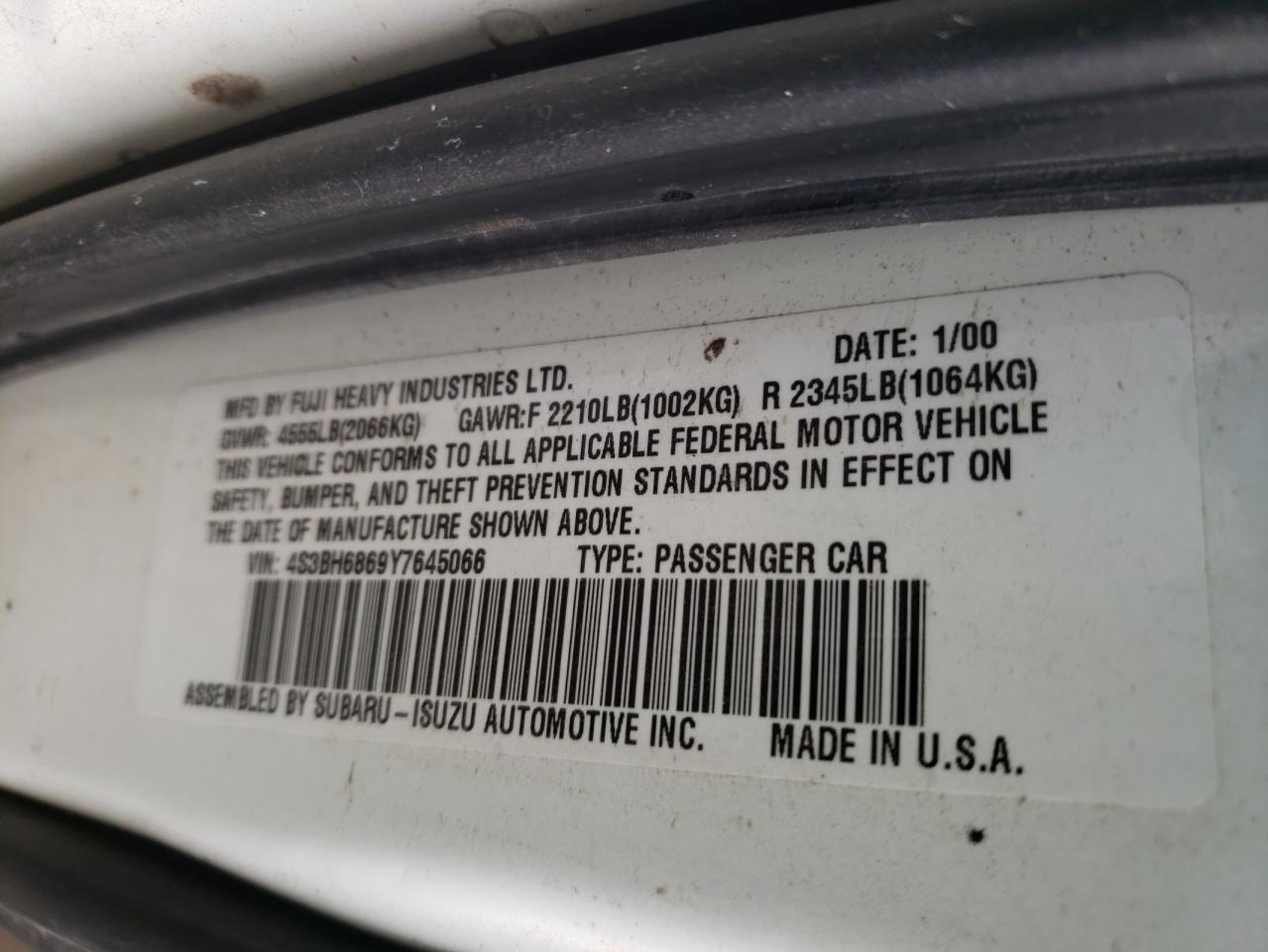Photo 10 from auction – 2000 SUBARU LEGACY OUT with VIN 4S3BH6869Y7645066