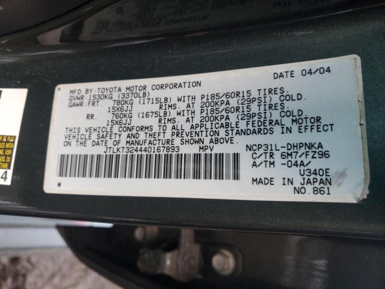 Photo 10 from auction – 2004 TOYOTA SCION XB with VIN JTLKT324440167893