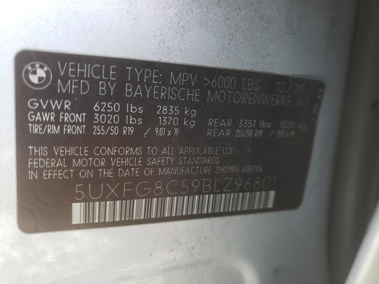 Photo 10 from auction – 2011 BMW X6 XDRIVE5 with VIN 5UXFG8C59BLZ96801