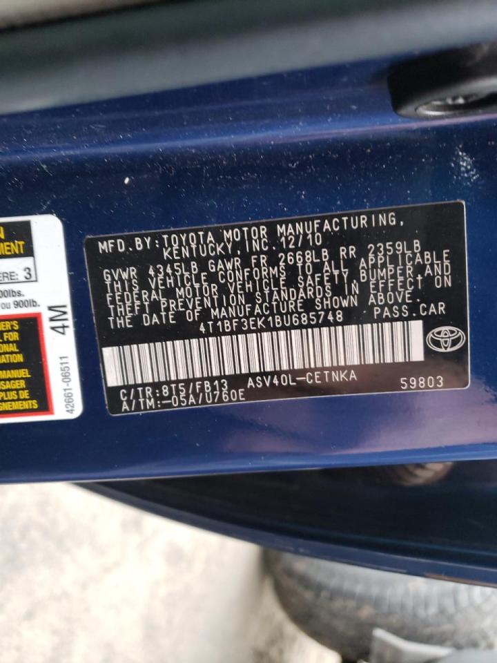 Photo 10 from auction – 2011 TOYOTA CAMRY BASE with VIN 4T1BF3EK1BU685748