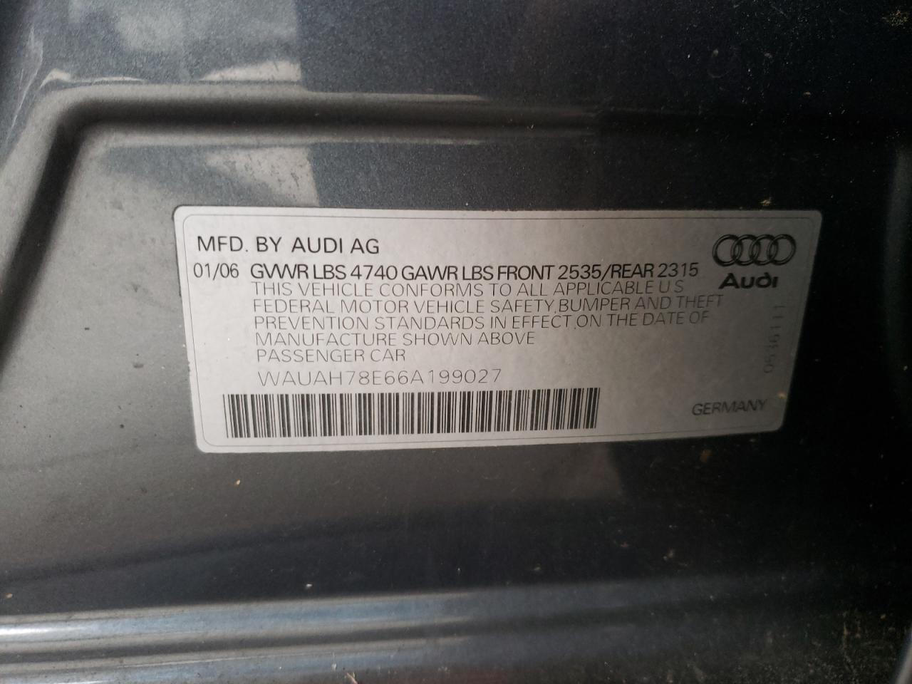 Photo 10 from auction – 2006 AUDI A4 3.2 with VIN WAUAH78E66A199027