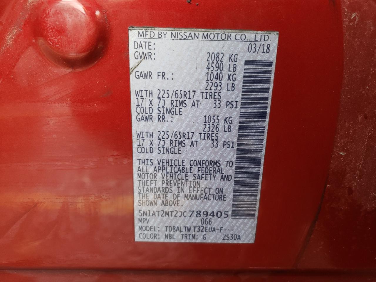 Photo 10 from auction – 2018 NISSAN ROGUE S with VIN 5N1AT2MT2JC789405
