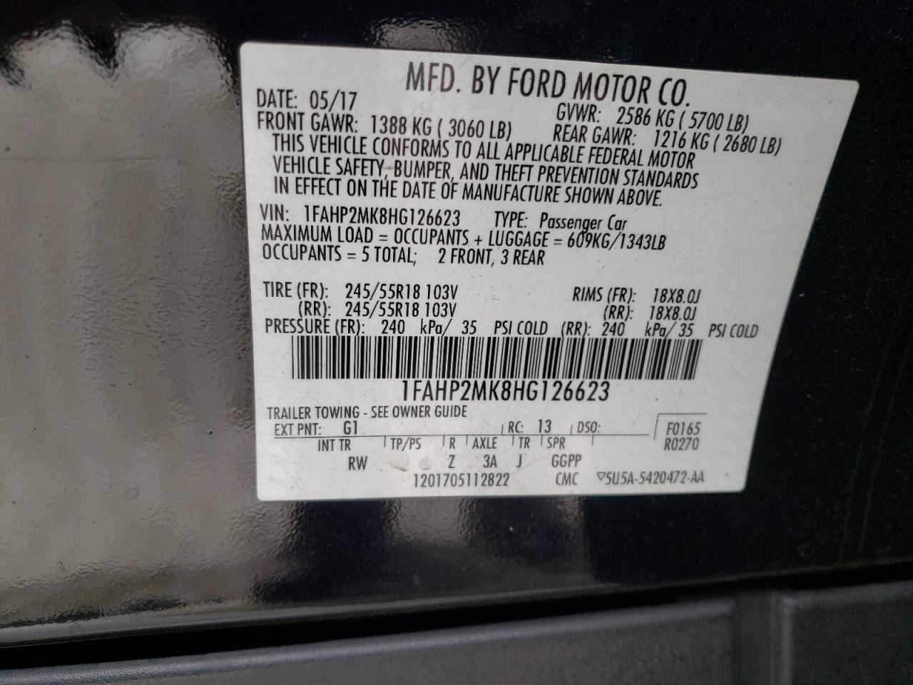 Photo 10 from auction – 2017 FORD TAURUS POL with VIN 1FAHP2MK8HG126623