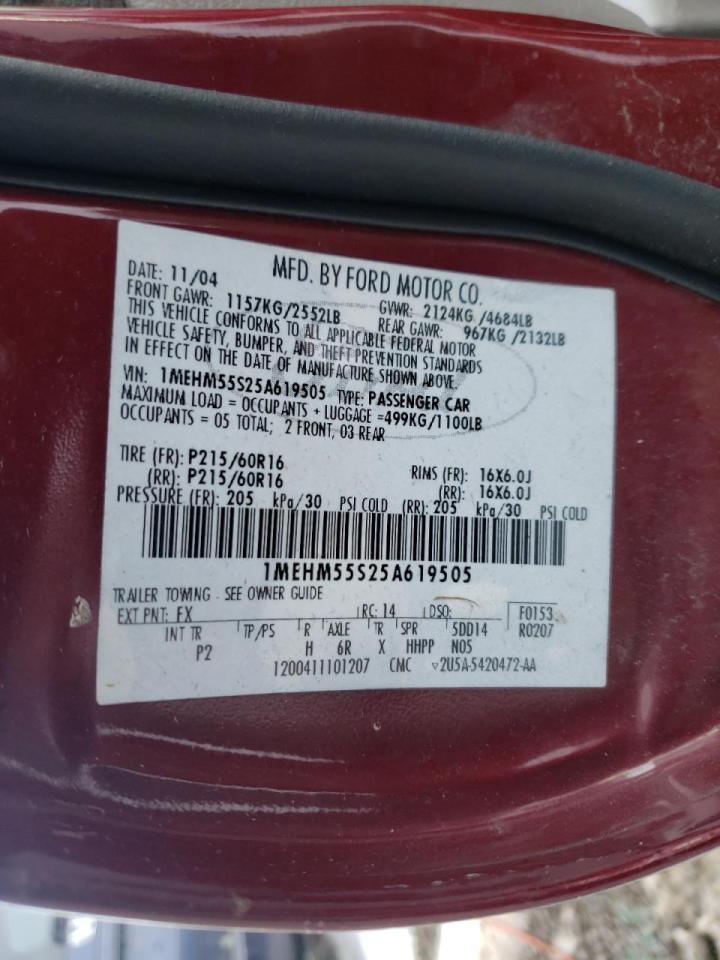 Photo 10 from auction – 2005 MERCURY SABLE LS P with VIN 1MEHM55S25A619505