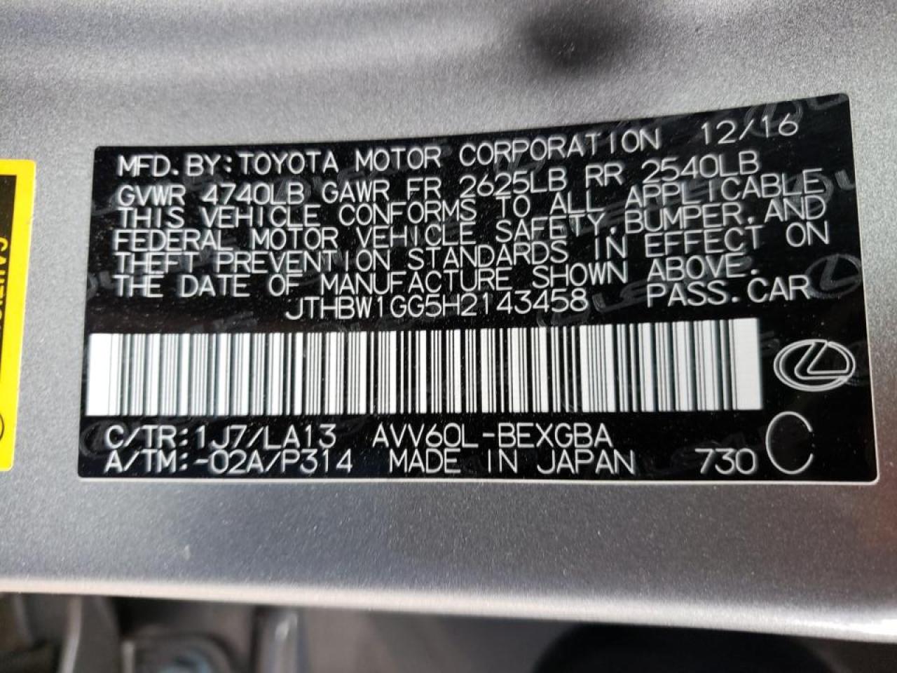 Foto 10 de la subasta – 2017 LEXUS ES 300H con VIN JTHBW1GG5H2143458