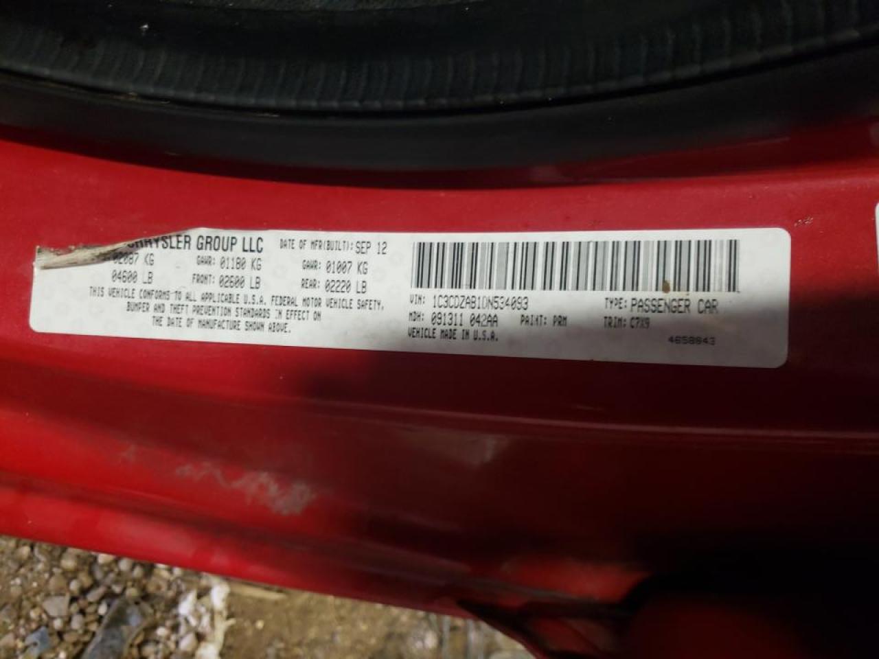 Photo 10 from auction – 2013 DODGE AVENGER SE with VIN 1C3CDZAB1DN534093